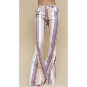 NWT Saints & Hearts Lavender Striped Flare Jeans High Waist Bell Bottom Retro S